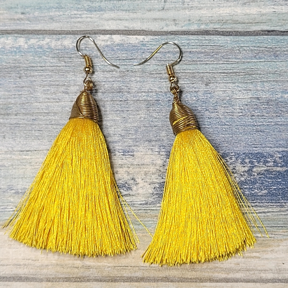 Elegant Yellow Tassel Earrings
